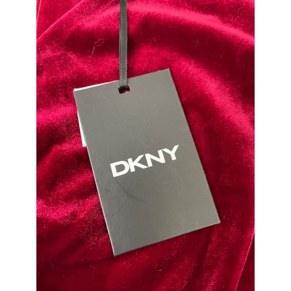 DKNY Womens Red Ruched Zippered Velvet Pouf Sleeve V Neck Dress 16 NWT - Picture 5 of 13
